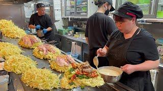 2000 GIANT Okonomiyaki a day FAST Masters Skills. Japanese Street Food