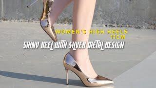 Womens high heels 11cm  Shiny Heel with Silver Metal Design