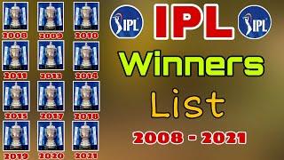 IPL Winners list from 2008 to 2021  Winners list of IPL