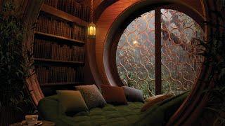 Cozy Reading Nook Ambience Heavy Rain on Window Sounds and Crackling Fire