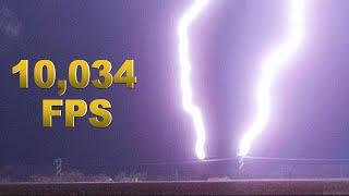 Double lightning striking HV power lines at 10034 frames per second