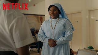 Nun Protasia gracefully shades the airport agent  The Beautiful Game  Netflix