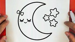 رسم هلال رمضان كيوت وسهل مع نجوم خطوة بخطوة  رسم سهل  تعليم الرسم   Cute Ramadan Moon Drawing