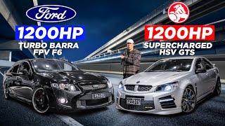 FORD v HOLDEN FPV F6 TURBO BARRA vs HSV GTS LSA SUPERCHARGED