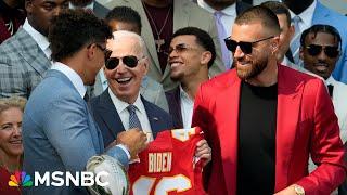 WATCH Biden welcomes Kansas City Chiefs’ Mahomes Kelce & Butker to White House