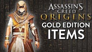 ASSASSINS CREED ORIGINS All Gold Edition Bonus Items Weapons Outfit Mount and More