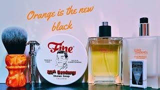 Fine DE5 razor  Feather Blade Fine Lorange noir soap Hermes EDP & Balm Wolf Wiskers Brush.