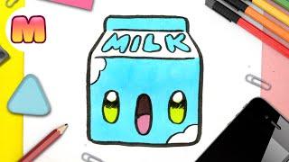 COMO DIBUJAR UNA CAJA DE LECHE KAWAII - dibujos kawaii faciles - Aprender a dibujar comida kawaii