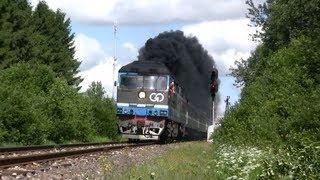 Много дыма Тепловоз ТЭП70-0236 нa ст. Лелле  Extreme smoke TEP70-0236 leaving Lelle station