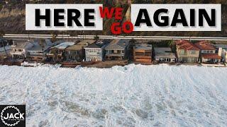 Powerful Waves Crash against Beach Houses and Destroy Parking Lot  Raw Footage