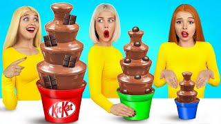 Chocolate Fountain Fondue Challenge  Eating Expensive vs Cheap Food by RATATA POWER