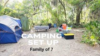 Family Camping Set up with 5 kids in a Tent