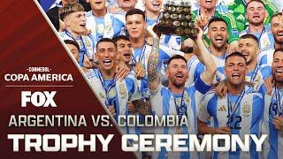 2024 Copa América Final Argentinas trophy ceremony following 1-0 victory over Colombia