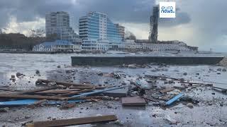 Winter Storm aftermath with Hurricane force winds in the Sevastopol Port Crimean Peninsula