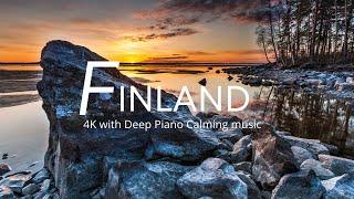 Flying Over Finland 4K Scenic Relaxing video with Deep Piano Calming music