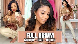 FULL GRWM Makeup + Hair + Outfit