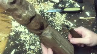 Walnut bear woodcarving sculpture with spiral and ball