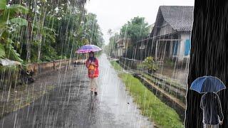 Walk in Real Thunder and Heavy Rain in Village  ASMR Rain Sounds for Sleeping