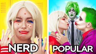 NERD to HARLEY QUINN ️ Epic Beauty Transformation  Superhero Food Challenges by 123 GO FOOD