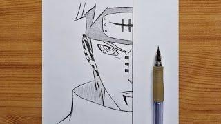 How to draw Pain from Naruto  Pain half face step by step  easy anime tutorial for beginners
