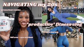 *PRODUCTIVE* fitness vlog  grwm pre-workout routine cardio chat full upper body + core workout