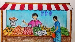 How to draw Fruit seller.Step by stepeasy draw