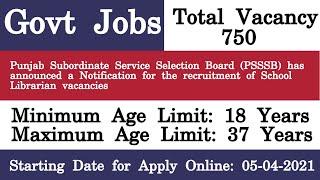 PSSSB School Librarian 2021 Apply Online for 750 Posts