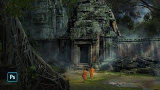 Creating a Budha Temple in Photoshop   Matte painting in Photoshop 