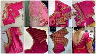 Pink colour aari work blouse design