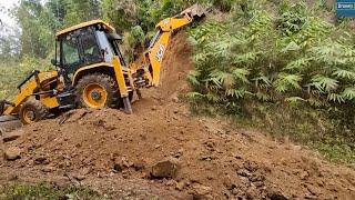 Hill Cutting for Widening Mountain Road with JCB Backhoe