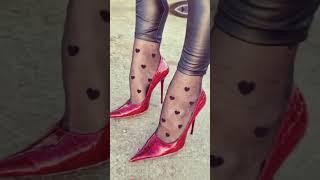 polka dots black panty hose with high heel stiletto