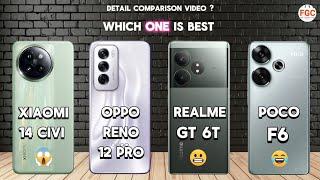 Xiaomi 14 CIVI VS Oppo Reno 12 Pro VS Realme GT 6T VS Poco F6  which One Is Best #trending