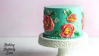 Buttercream Palette Knife Painted Rose Cake