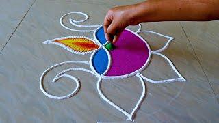 Peacock Rangoli Design For Diwali 2023  Diya Rangoli Design  Easy Kolam Design  Deepavali Muggulu