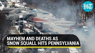 Caught on Cam Terrifying accident after snow squall in U.S 3 dead dozens injured