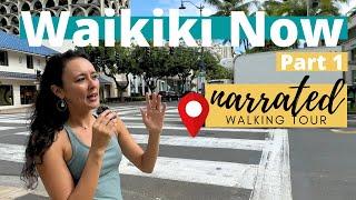 WAIKIKI NOW 2024  Narrated walk down Lewers St Beach Walk Saratoga Rd