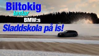 Biltokig sladdar på is med BMW