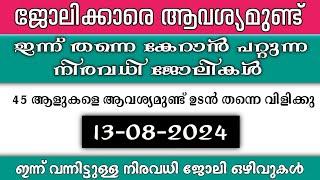 ഇന്ന് വന്ന ജോലി ഒഴിവുകൾ  kerala job vacancy today  latest job vacancy in kerala  job vacancy 2024