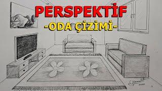 PERSPEKTİF ÇİZİMİ ANLATIMLI - TEK KAÇIŞLI - ODA ÇİZİMİ  UZAKTAN EĞİTİM GÖRSEL SANATLAR DERSİ 