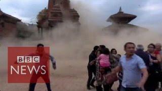 Nepal earthquake Video shows terrified tourists as the temple collapses - BBC News
