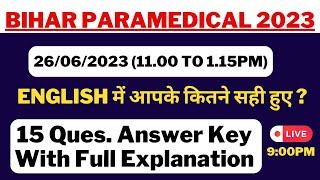 Bihar Paramedical Exam Answer Key 2023  Bihar Paramedical English 2023 Answer Key 