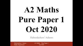 A2 Maths - 2020 - Paper 1 - Q13