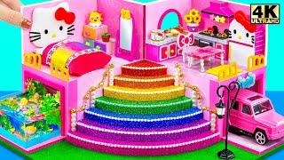 Building Hello Kitty Castle House with Pink Bedroom Kitchen from Cardboard ️ DIY Miniature House