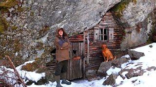 Secret House Under A Rock In The Mountains  Stealth Hut  Wilderness  Survival  Shelter  Snow