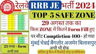 RRB JE TOP 5 SAFE  ZONE 2024  RRB JE TOP 5 RED  ZONE   RRB JE ZONE WISE TOTAL FORM FILL UP 2024