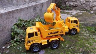 full sequence Stop Motion Video of Excavator and Dump Truck Toy cleaning garbage