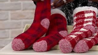 Cuddl Duds Buffalo Check Sherpa Lined Socks Set of 2 on QVC