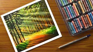 Easy forest lights drawing with oil pastel  How to draw easy forest Landscape -step by step