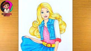 How to Draw a BARBIE  Easy Step by Step  Colored Pencil Sketch