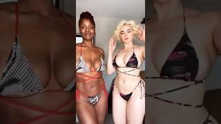 @sayhellojess & Stefania try on “Nip Slip” swimwear 